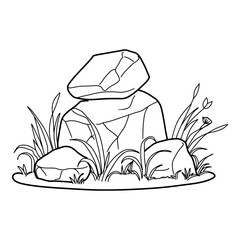 stacked rocks with grass sketch, vector illustration

 