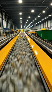 Automated conveyor belts sorting recyclable materials with robotic precision, while an AI-powered system classifies waste for optimized circular economy processing, Green Supply Chain 