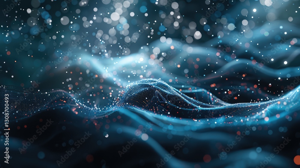 Poster a stunning abstract background featuring waves of light and floating particles, perfect for technolo