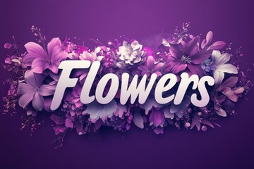 Vibrant display of flowers in purple tones adorned with decorative script
