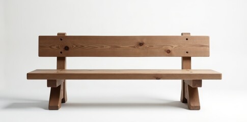 Rustic wooden bench, shallow depth of field, white backdrop, aged, soft