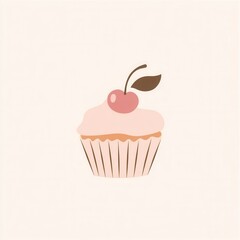 Minimalist cupcake logo featuring elegant cherry on top designed for bakery branding in warm pastel colors