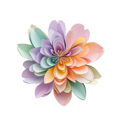 Fototapeta premium A multicolored paper art tulip, isolate on white background, highlighting various textures and artistic layers. PNG