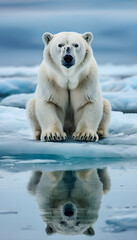 Fototapeta premium polar bear, cub, joyful, waving, snowy, Arctic, landscape, winter, wildlife, cute, white fur, nature, cold, frozen, tundra, ice, playful, adorable, wild animal, snowflakes, North Pole, fluffy, majesti