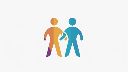 This colorful icon depicts two figures symbolizing friends helping each other, representing support, kindness, and unity within a community. Ideal for positive imagery.