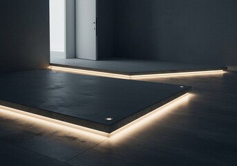 Warm light illuminates sleek modern floor design. AI Generated