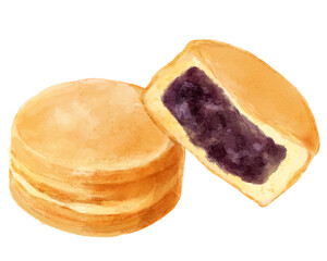 大判焼き・今川焼の水彩イラスト(あんこ)
