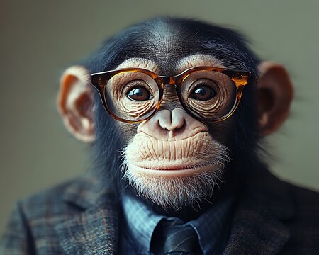 Chimp in suit, glasses, portrait - Powered by Adobe