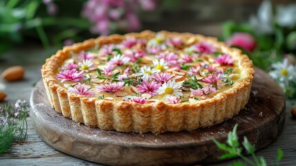 Captivating Floral Tart A Deliciously Beautiful Dessert Featuring a Golden Crust, Creamy Filling, and Delicate Edible Flowers, Perfect for Springtime Celebrations and Elegant Gatherings, Ideal for