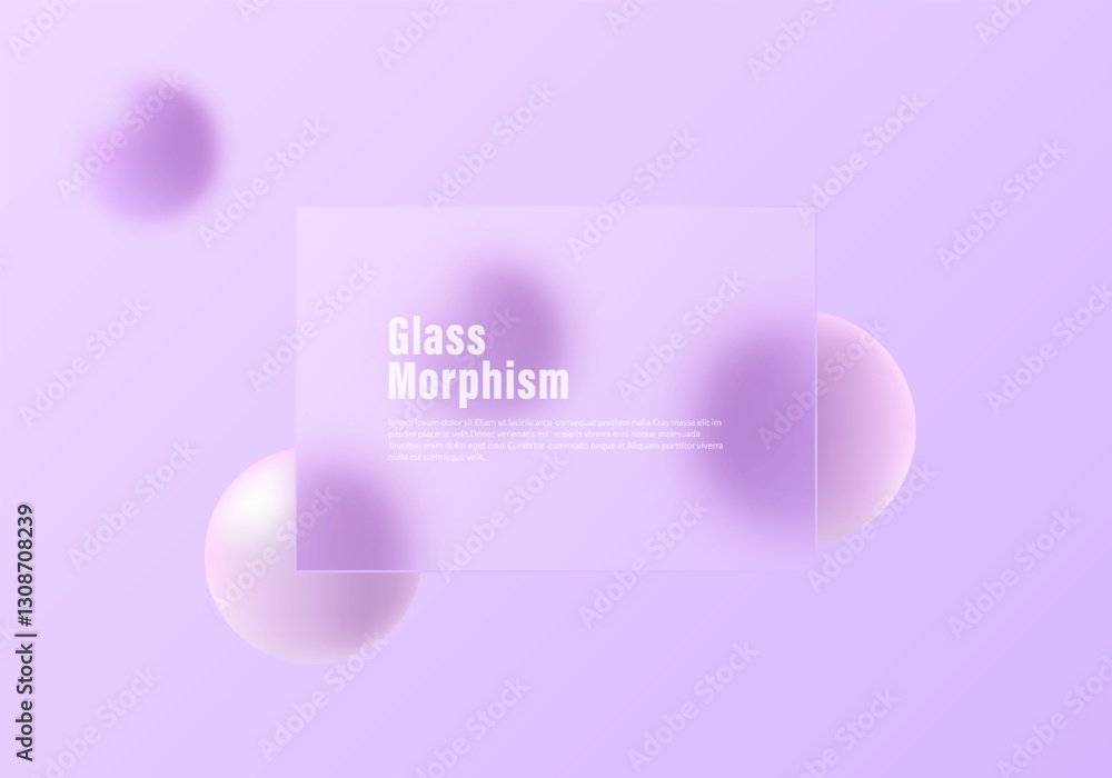 Poster abstract background in glass morphism style. floating spheres and transparent partition.