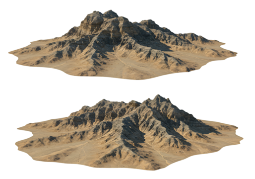 Detailed 3D Mountain Range Render with Transparent Background and Realistic Texture