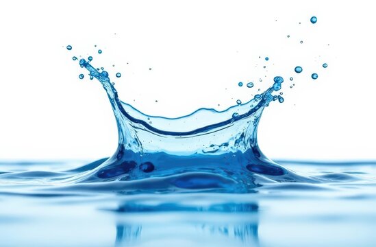 Blue water splash captured in mid-air with droplets