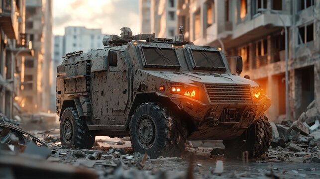 War Machine in a Desolate Cityscape