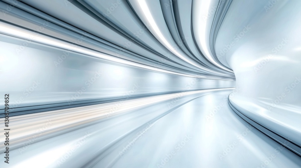 Poster abstract futuristic tunnel with glowing lines and smooth curves, suggesting speed and technology.