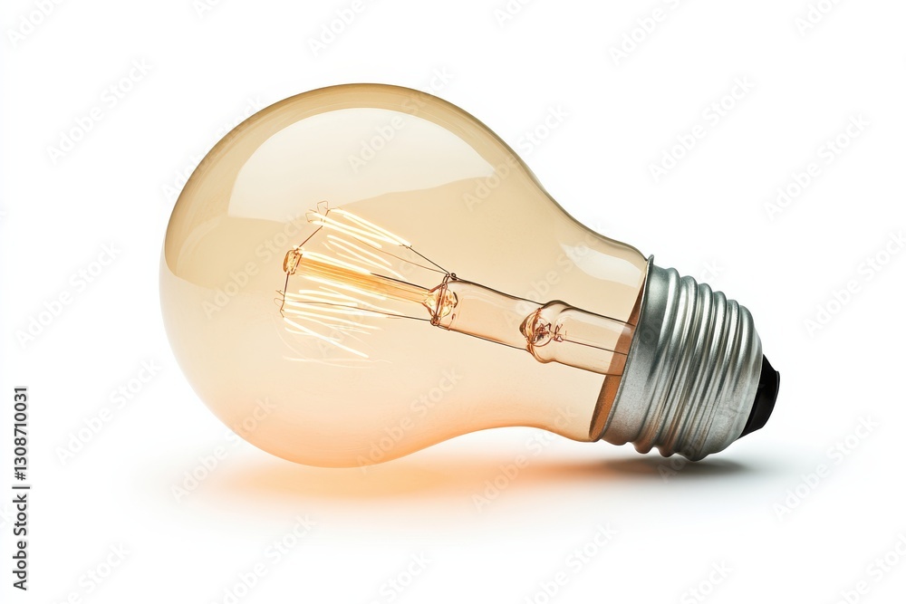 Poster light bulb glowing softly on a plain background showcasing its delicate filament design and warm hue