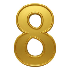 Elegant Golden Number Eight Rendering on Transparent Background