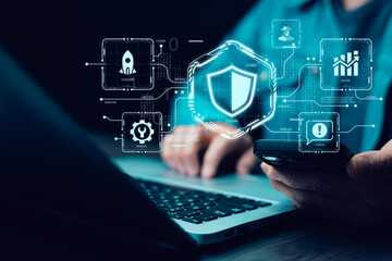 Cyber security and Security password login online concept  Hands typing and entering username and password of social media, logging in with smartphone to an online bank account, data protection hacker