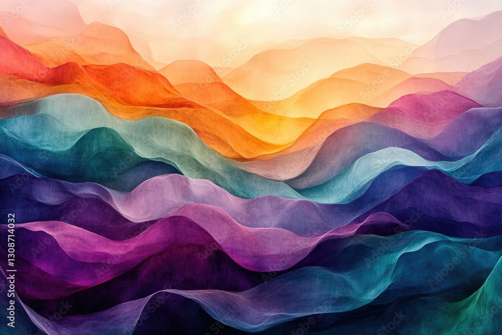 Poster abstract landscape of colorful, flowing hills creating a dreamy, ethereal atmosphere.