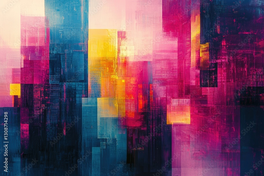 Aufkleber Abstract artwork with vibrant colors and geometric shapes, creating a dynamic and layered composition.
