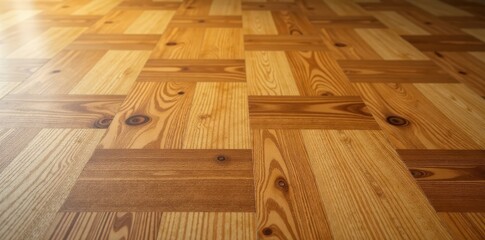 Warm honey-toned parquet, subtle knots & variations, natural wood, wood flooring, wood