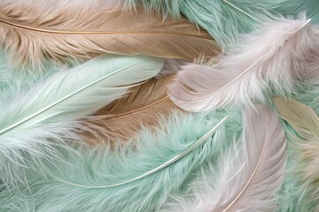 Colorful feather abstract background, green brown pink