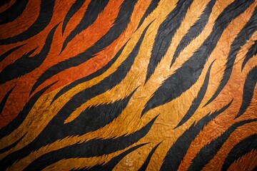 A bold tiger skin texture pattern with striking orange and black stripes, set against a subtle neutral background, tiger skin texture pattern background