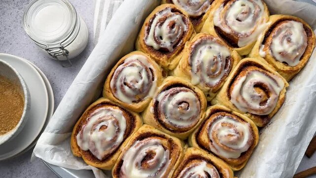 Freshly baked cinnamon rolls with cream cheese frosting