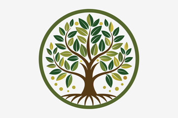 Hand drawn vector illustration of olive tree Isolated on white background Retro style. Muscat logo design