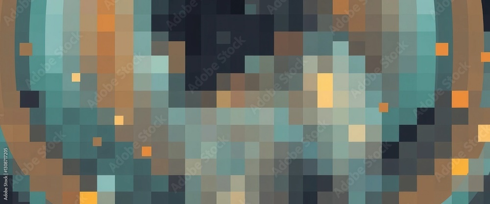 Poster pixelated landscape with earth tones and blue abstract and textured visual effect