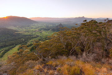 Sunset, view to Mount Warning, Wollumbin, Mebbin, Border Ranges, Mount Jerusalem National Park, Nightcap, Doon Doon, Uki, Tweed Valley, Byron Bay Hinterland - NSW, Australia