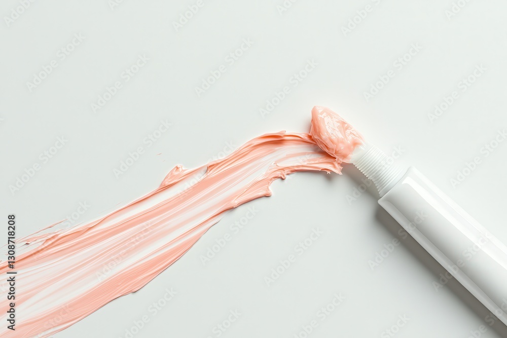 Poster pastel pink paint smeared from a tube on a white surface creating a smooth texture and artistic flai