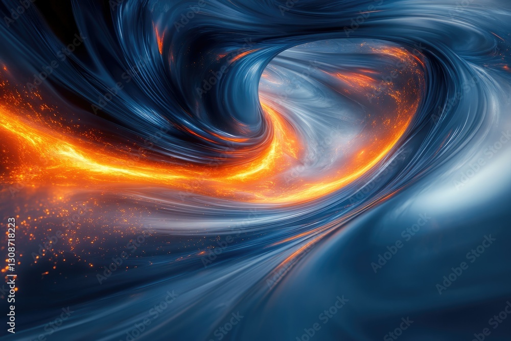 Aufkleber a swirling vortex of fiery orange and deep blue, cosmic energy flows, creating a mesmerizing abstrac