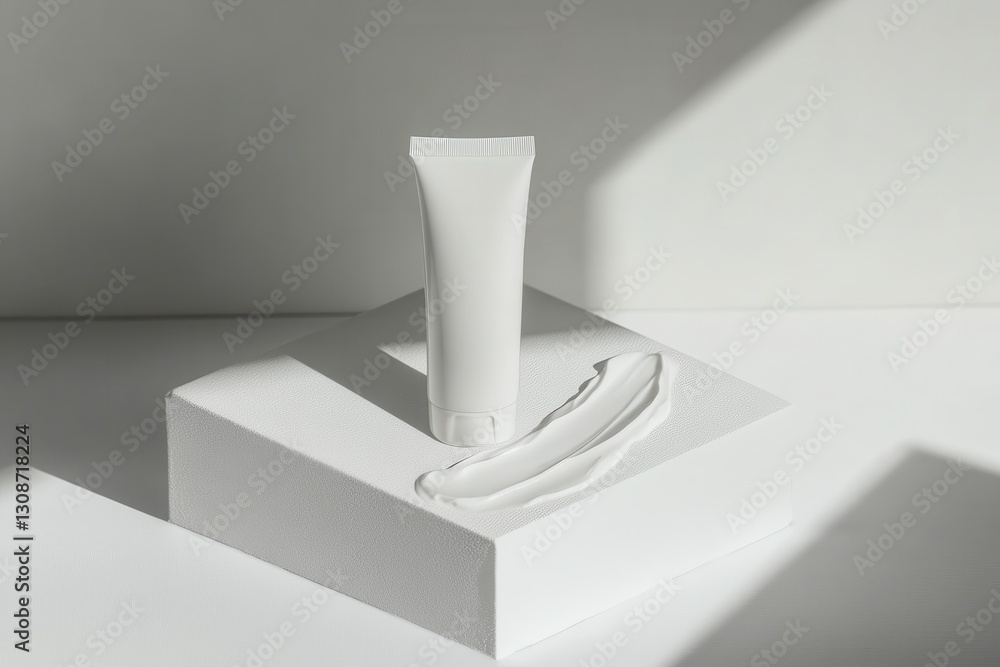 Poster Moisturizing cream placed elegantly on textured surface with smooth application beside it in soft natural light