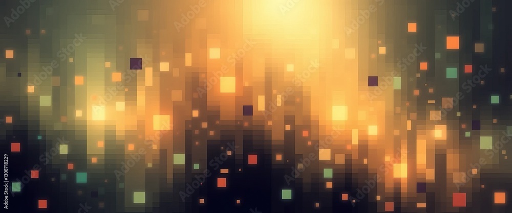Poster abstract pixelated background with warm colors sense of depth and digital technological feel