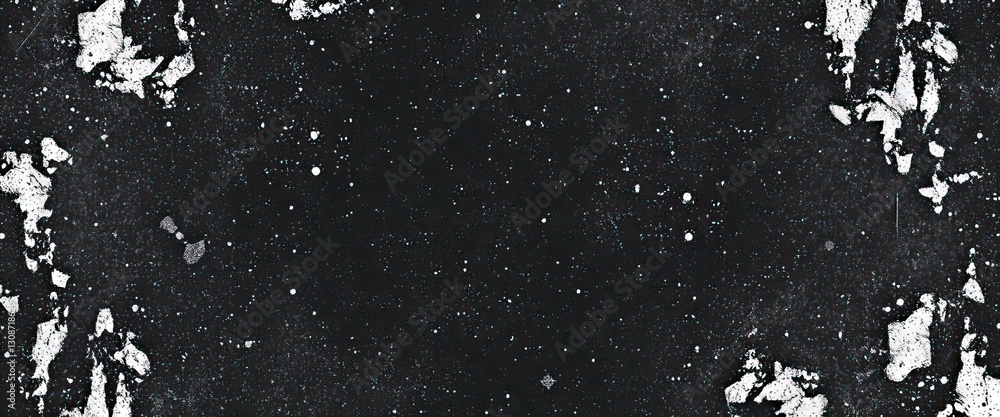Poster Abstract cosmic background with black backdrop speckled with white dots and irregular shapes