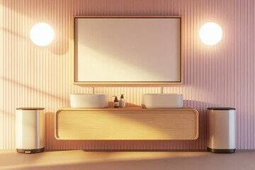 Elegant and Modern Bathroom Interior with Soft Lighting and Wood Accents