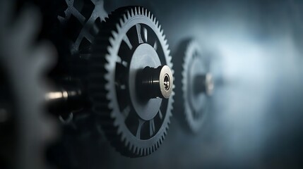 Intricate Gears in Motion Showcasing Mechanical Engineering and Precision in an Industrial Background