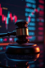 Judge gavel on stock market chart showing economic sanctions and financial crime