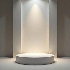 Minimalist White Cylindrical Pedestal Display with Spotlight on Neutral Background