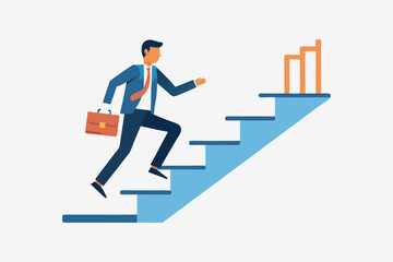 Fototapeta premium Progress or journey to success or achieve goal, business step or career path. businesswoman goes up career stairs to success. Vector illustration