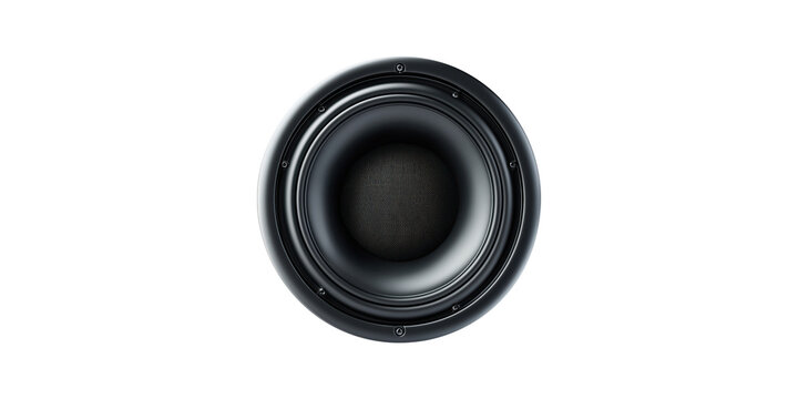 Black audio speaker woofer isolated on transparent background