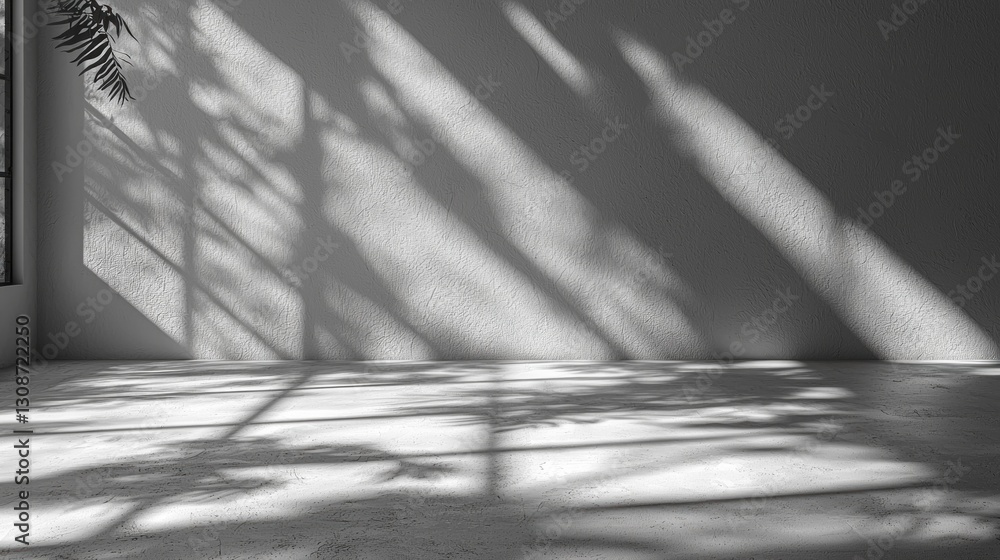 Poster sunlight streaming through leaves casting shadows on an empty wall