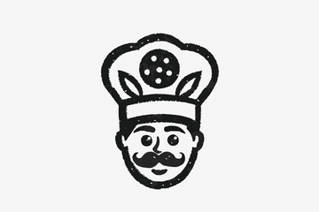 Fototapeta premium Black silhouette Pizza design element for logo, poster, card, banner, emblem. Pizzeria chef logo vector illustration, Design element