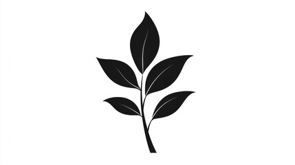 Simple black leaves branch, white background, nature icon, design element