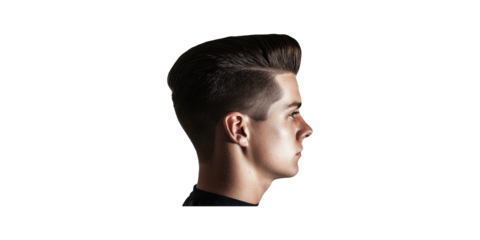 Side profile of a man with stylish haircut isolated on transparent background