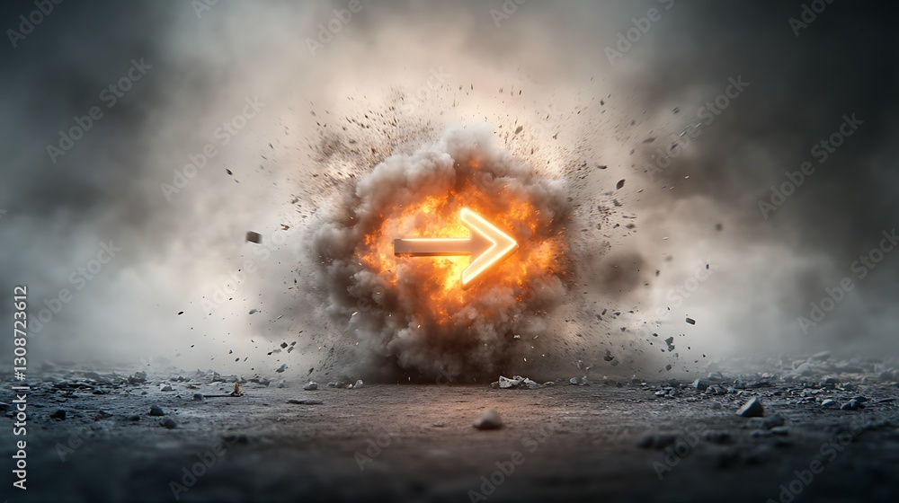 Aufkleber explosive burst with directional arrow signifying power and change in dramatic and dark atmosphere