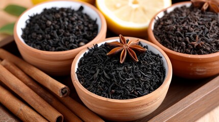 Aromatic spice and tea composition with black tea, star anise, and lemon