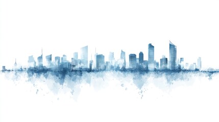 Cityscape watercolor skyline, urban background, design element