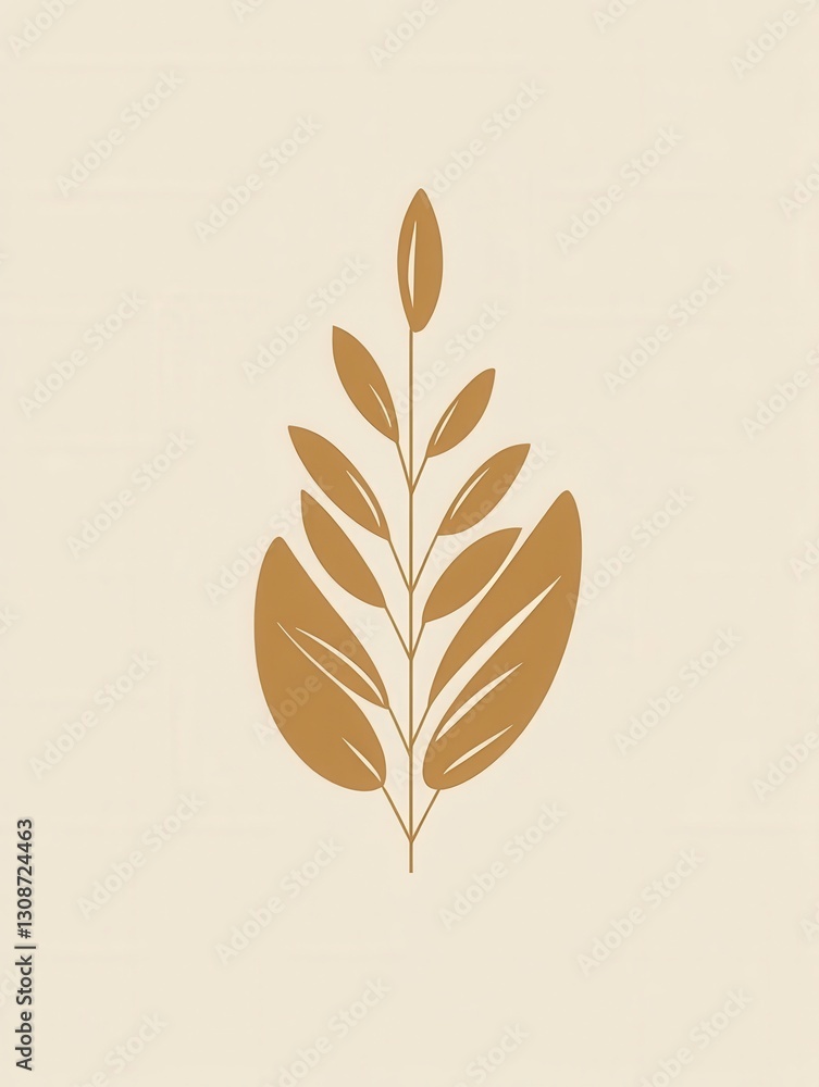 Poster minimalist bread logo featuring an abstract loaf silhouette with a warm beige and gold color scheme 