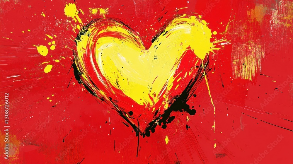Poster a bold artistic expression depicting a heart on a red canvas
